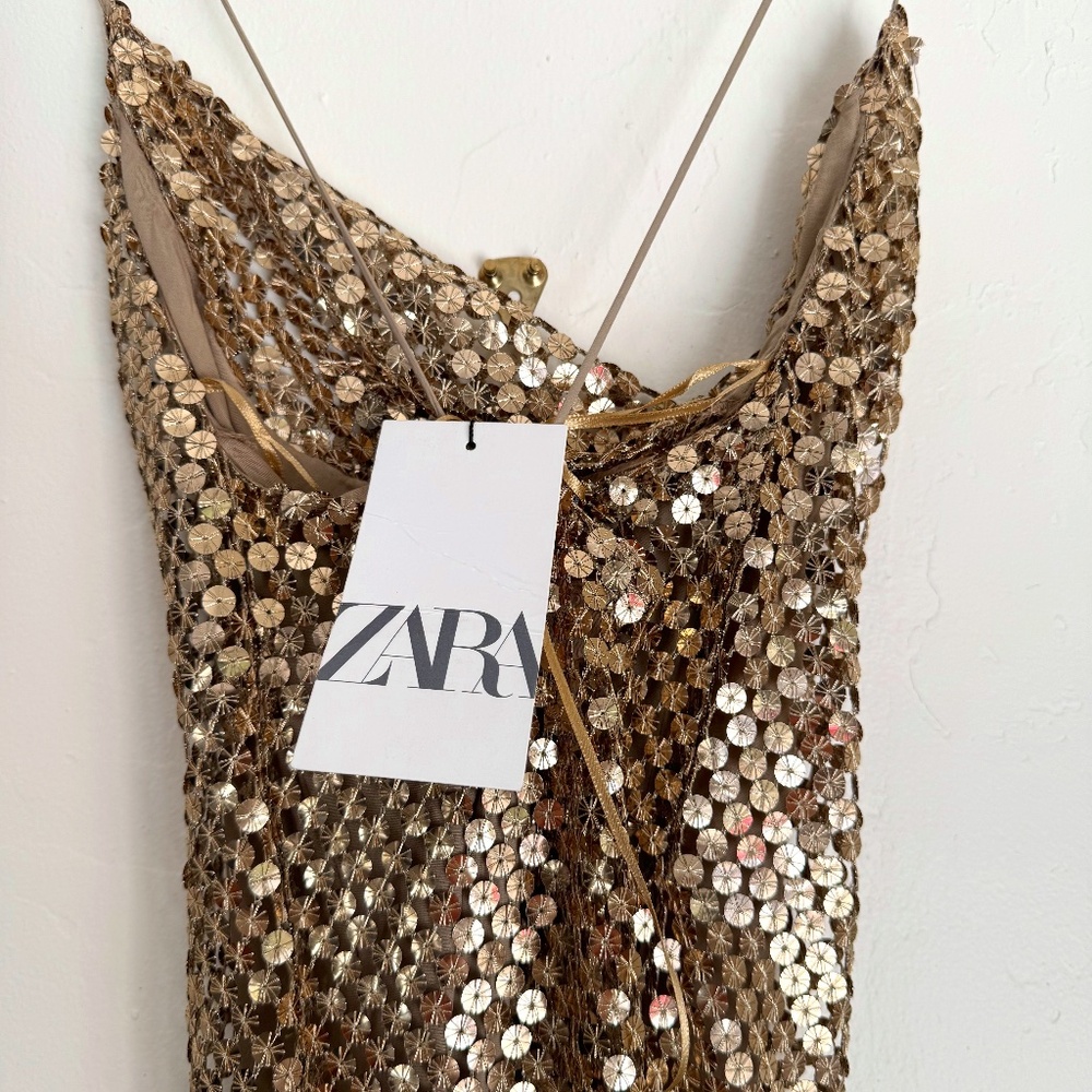 Zara Gold Sequin Evening Dress – NWT, Size Small